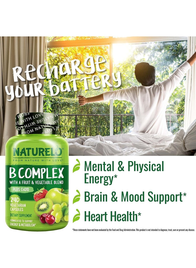 NATURELO - B Complex With a Fruit & Vegetable Blend Plus CoQ10 to Support Energy & Metabolism Dietary Supplement 240 Vegetarian Capsules - Image 1
