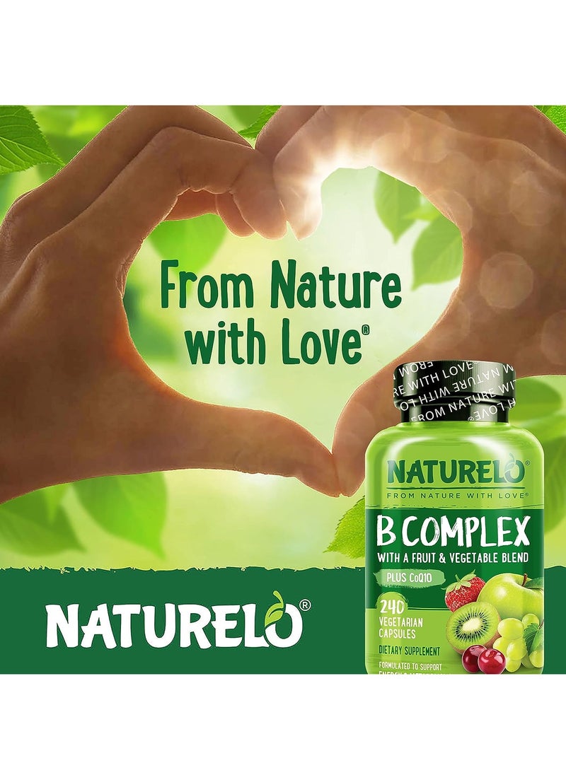 NATURELO - B Complex With a Fruit & Vegetable Blend Plus CoQ10 to Support Energy & Metabolism Dietary Supplement 240 Vegetarian Capsules - Image 1