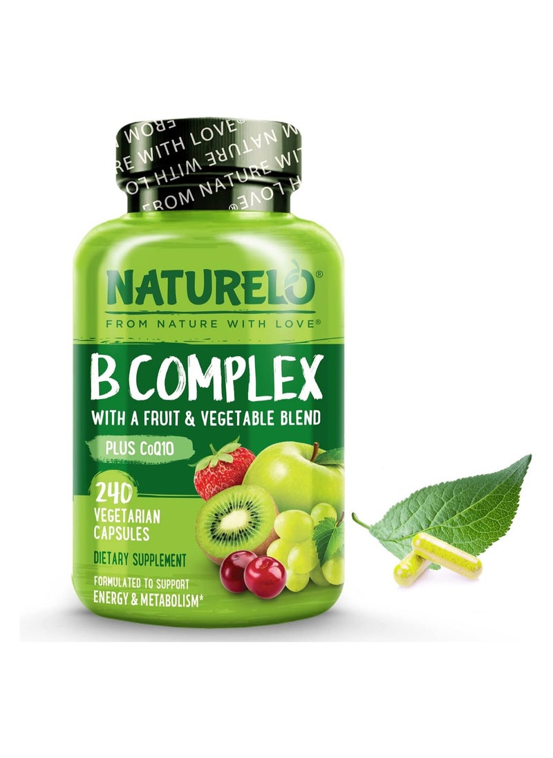 NATURELO - B Complex With a Fruit & Vegetable Blend Plus CoQ10 to Support Energy & Metabolism Dietary Supplement 240 Vegetarian Capsules - Image 1