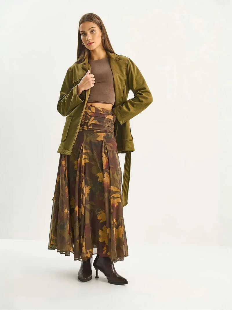 بيانكو لوتشي تنورة ميدي بخصر عالٍ وطبعة عرقية من لوكسي