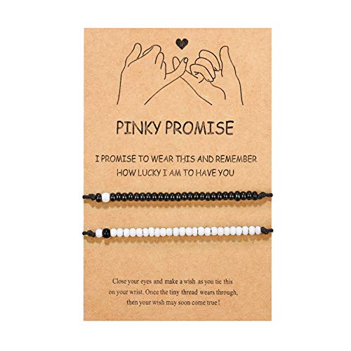 UNGENT THEM Matching Couples Bracelets Pinky Promise Distance Relationship Christmas Birthday Cute Valentines Sweetest Gifts for Him Her Boyfriend Girlfriend Bf Gf His Hers Men Women - Image 1