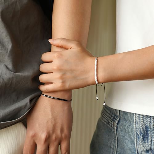 UNGENT THEM Matching Couples Bracelets Pinky Promise Distance Relationship Christmas Birthday Cute Valentines Sweetest Gifts for Him Her Boyfriend Girlfriend Bf Gf His Hers Men Women - Image 2