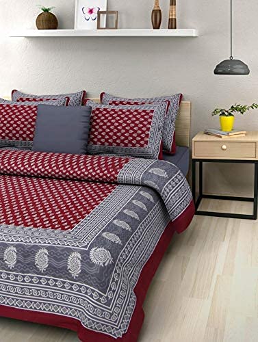 BedZone Cotton Comfort Rajasthani Jaipuri Traditional King Size Double Bed Bedsheet with 2 Pillow Covers MulticolourPaisley - Image 2