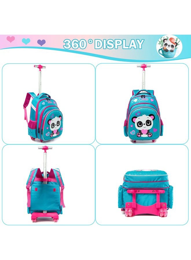 Meetbelify Girls Rolling Backpack Wheels Backpacks for Girls for School Wheeled Trolley Luggage, Blue Panda, Laptop - Image 3
