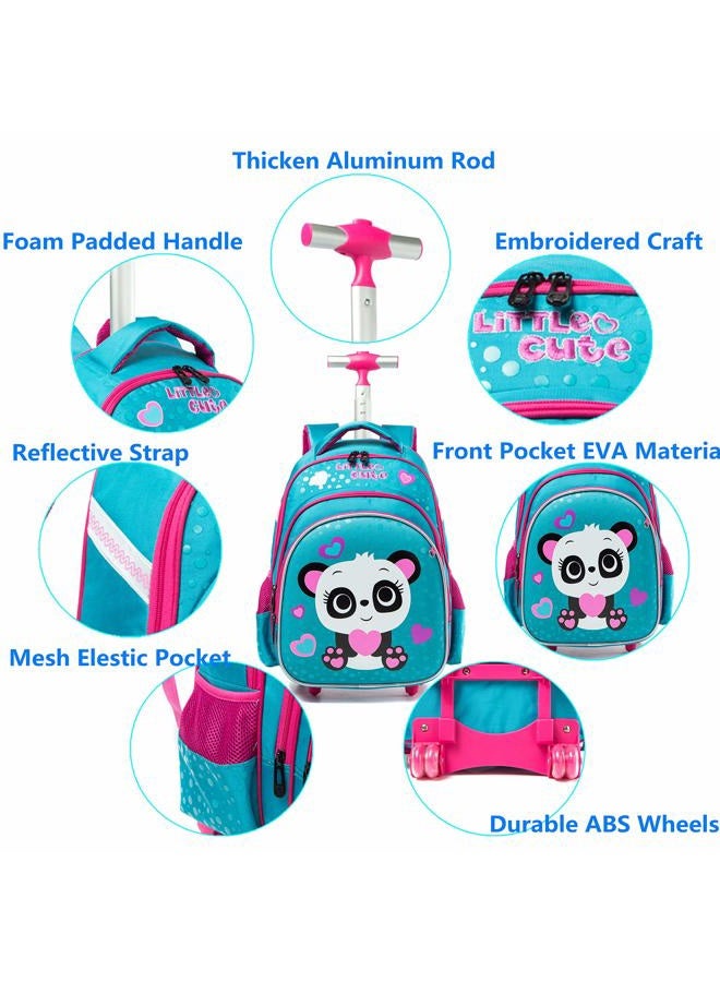 Meetbelify Girls Rolling Backpack Wheels Backpacks for Girls for School Wheeled Trolley Luggage, Blue Panda, Laptop - Image 4