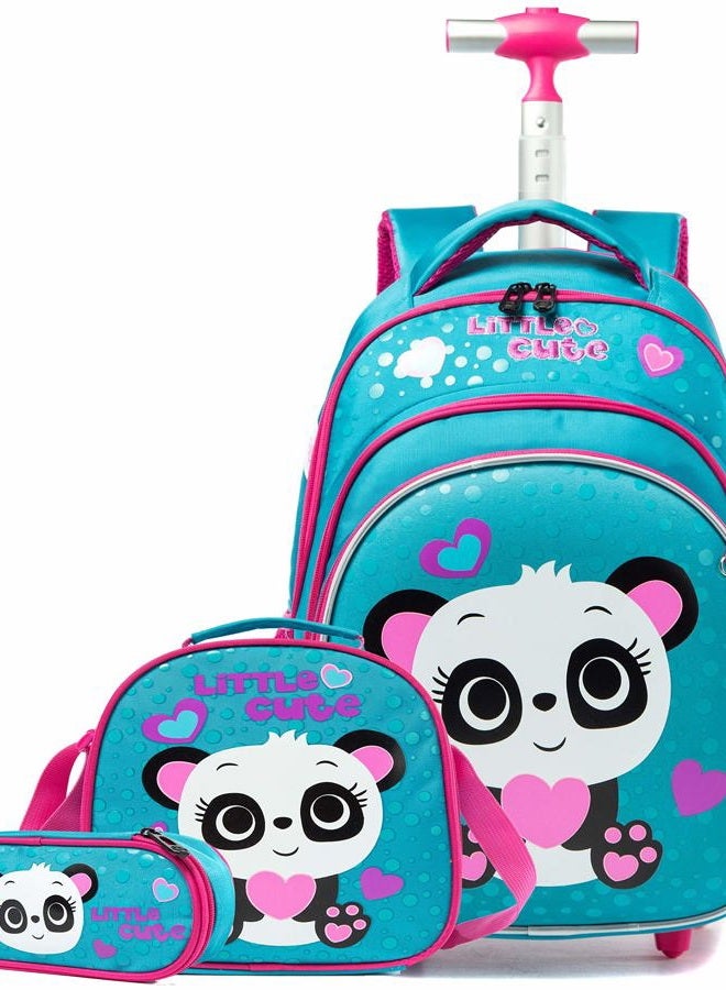 Meetbelify Girls Rolling Backpack Wheels Backpacks for Girls for School Wheeled Trolley Luggage, Blue Panda, Laptop - Image 1