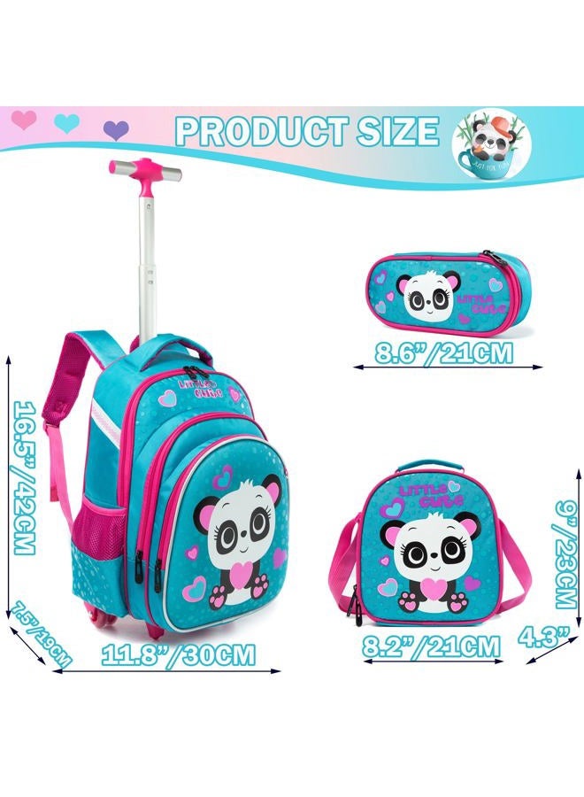 Meetbelify Girls Rolling Backpack Wheels Backpacks for Girls for School Wheeled Trolley Luggage, Blue Panda, Laptop - Image 2