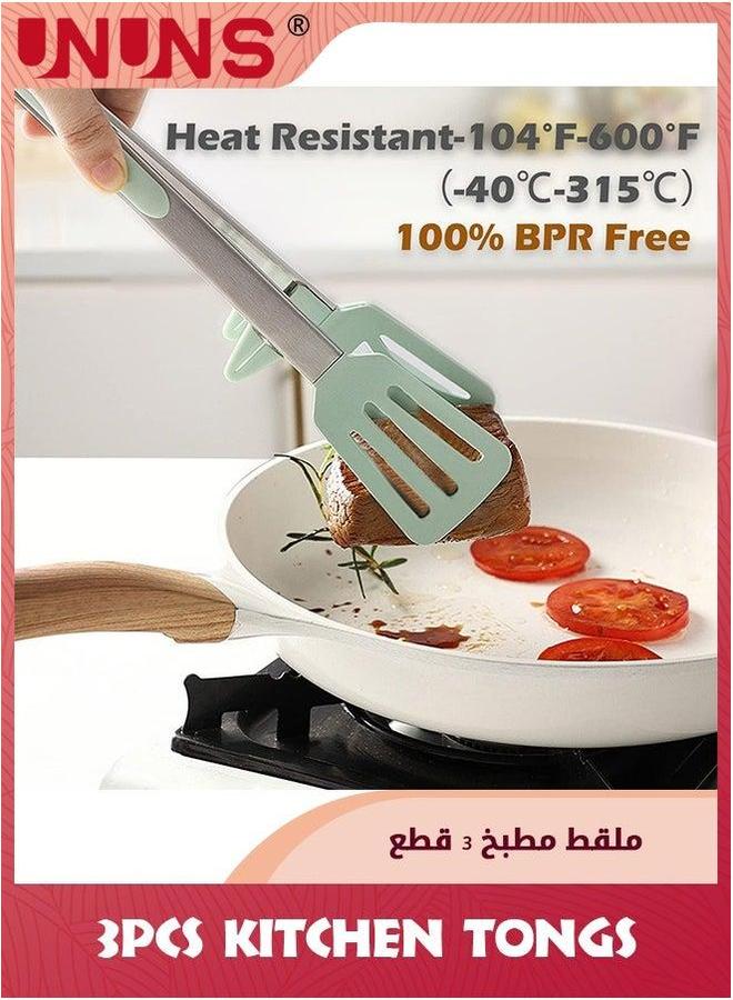 UNUNS Kitchen Tongs For Cooking,Set Of 3 Small Silicone Tongs,Food Grade Mini Serving With Tips,Green - Image 4