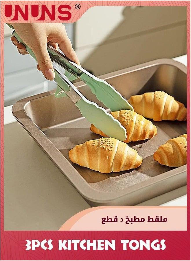 UNUNS Kitchen Tongs For Cooking,Set Of 3 Small Silicone Tongs,Food Grade Mini Serving With Tips,Green - Image 5