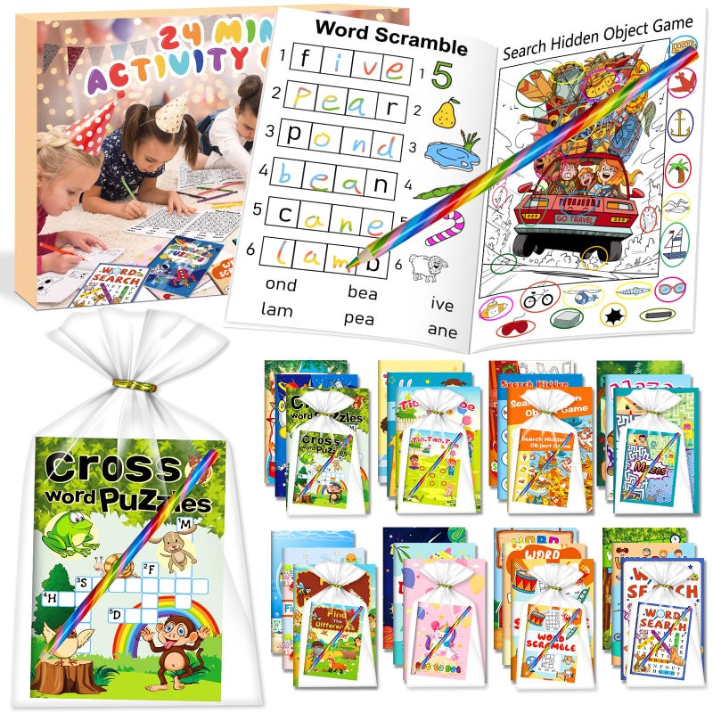 مجموعة كاليسكي من 24 كتاب أنشطة للأطفال من عمر 3-5 و6-8 سنوات، هدايا حفلات للأطفال من عمر 8-12 سنة، كتب ألغاز صغيرة مع أقلام تلوين، هدايا عيد ميلاد للأطفال الصغار، جوائز صفية - Image 1