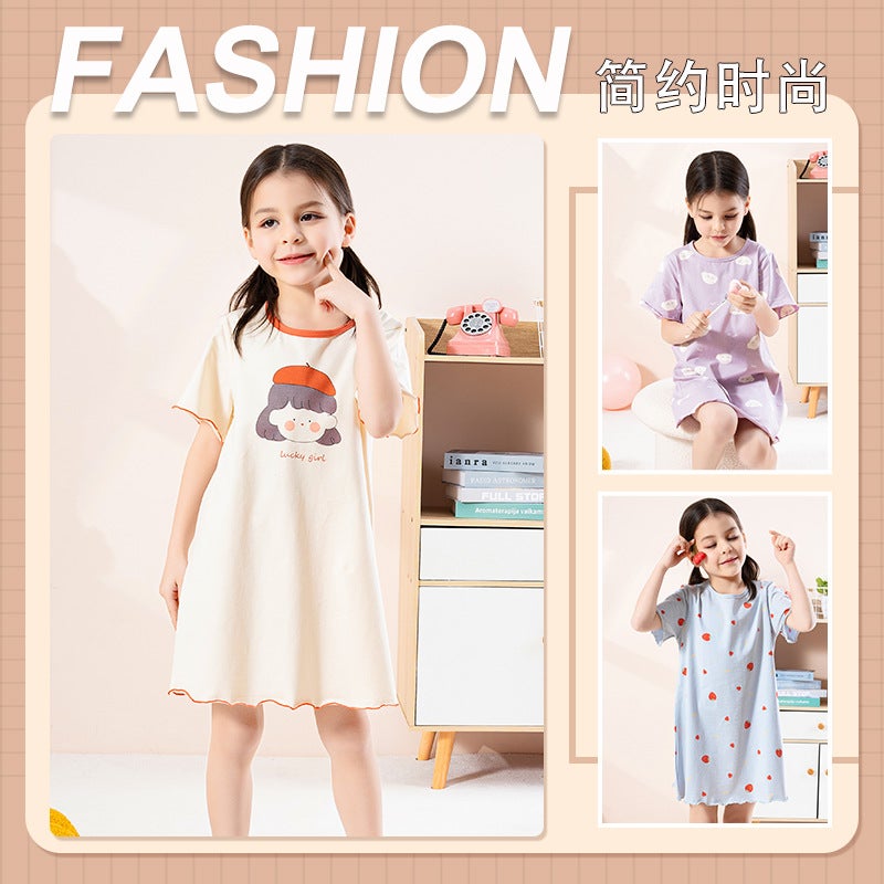 Kidsren'S Pure Cotton Nightgown, Girls' Baby Pajamas, Small And Medium-Sized Kidsren'S Pure Cotton Category A Home Clothes Thin Dress - Image 3
