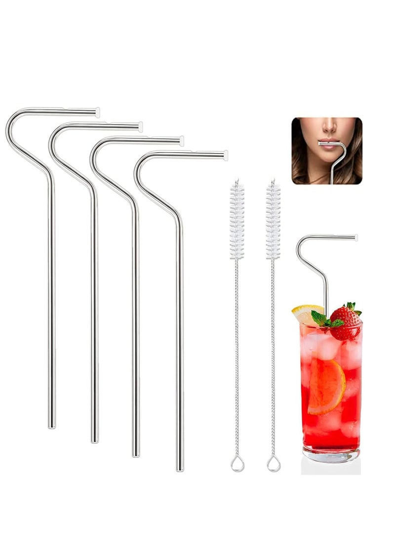 Oasisgalore 4 PCS Anti Lip Wrinkle Metal Straw Reusable Stainless Steel Straws with 2 Brush  - Image 1