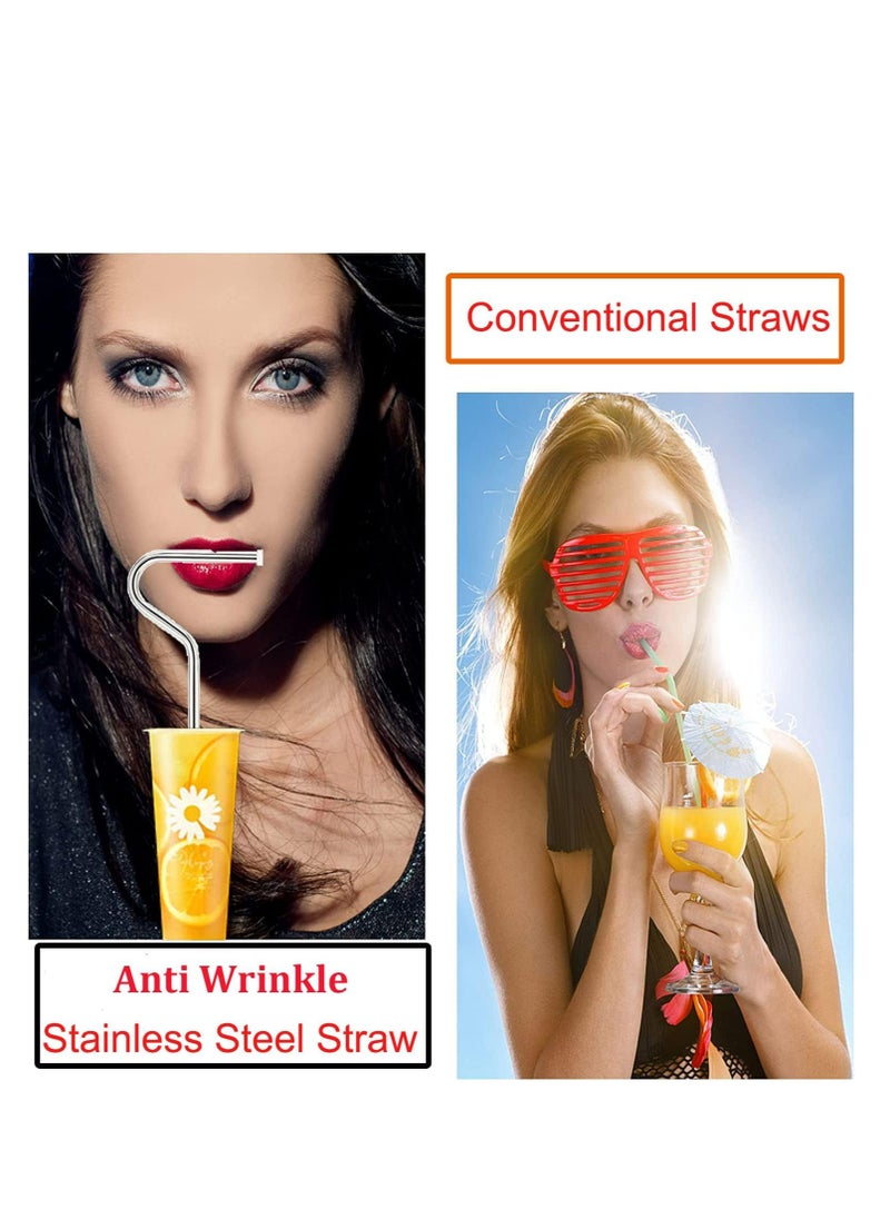Oasisgalore 4 PCS Anti Lip Wrinkle Metal Straw Reusable Stainless Steel Straws with 2 Brush  - Image 4