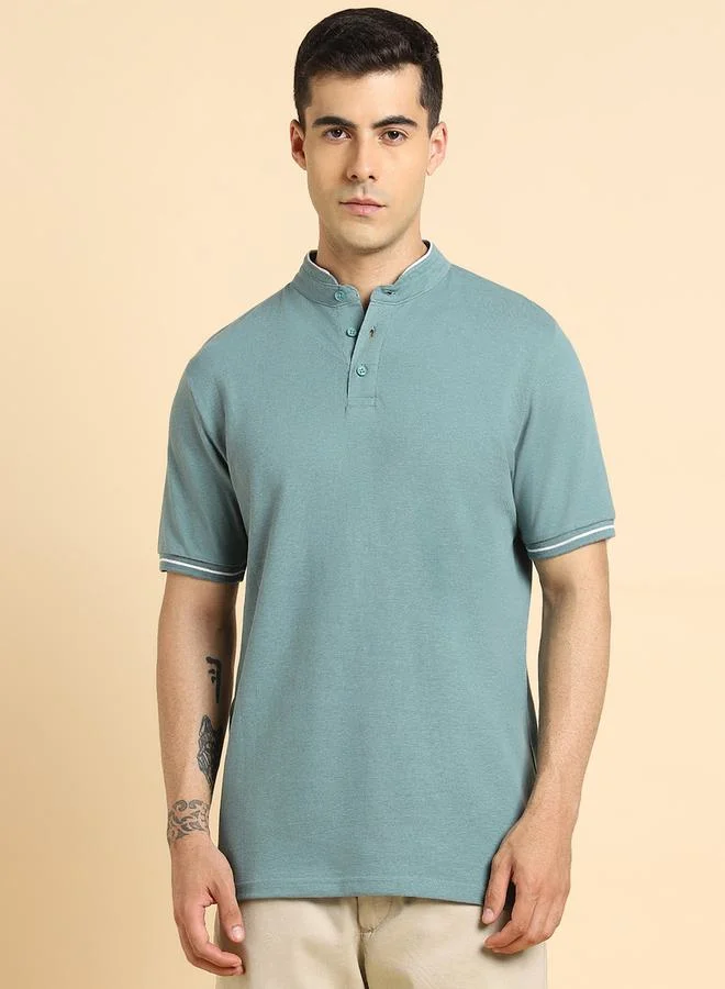 Dennis Lingo Mandarin Collar Contrast Trim Polo
