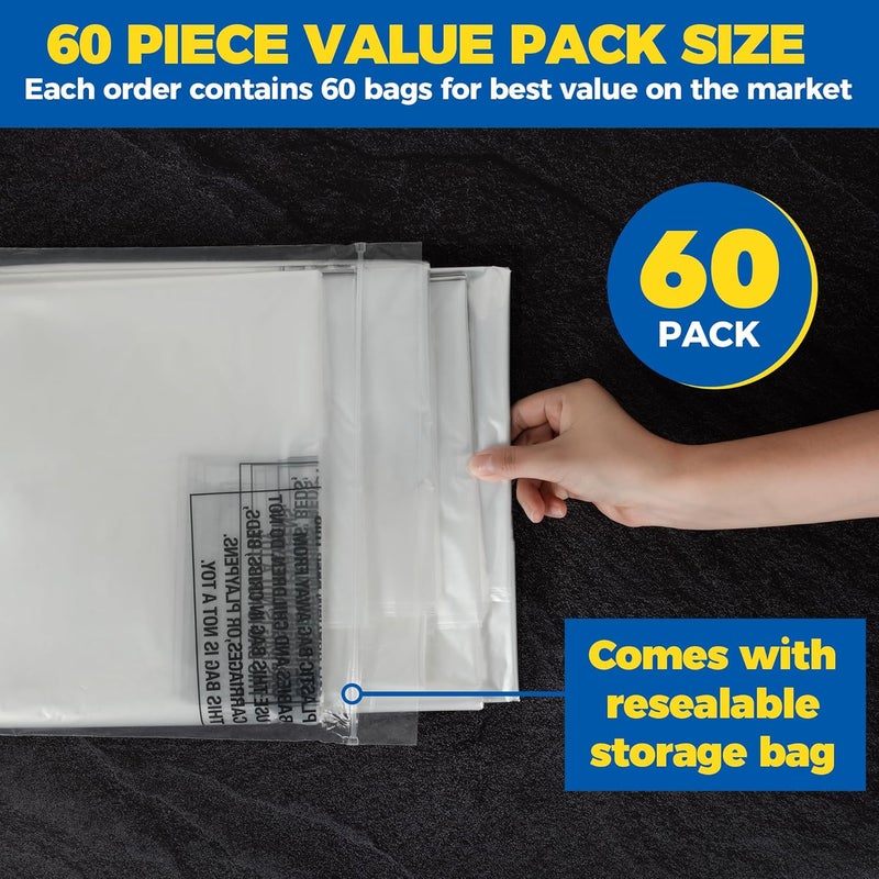 Storage Standard 60-قطعة من أكياس التنظيف الجاف للملابس بطول 40 بوصة - أكياس ملابس بلاستيكية شفافة لتعليق الملابس، غطاء بلاستيكي للتنظيف الجاف للبدلات والمعاطف والقمصان والسراويل - Image 3