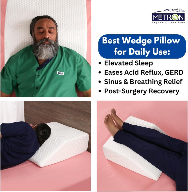 Metron Medium Size | Orthopedic Bed Wedge Elevated Leg Pillow | Foam Wedge for Leg Elevation Reduces Back Pain & Improves Blood Circulation | Firm Supportive |Washable Cover | Color Dark - Image 4