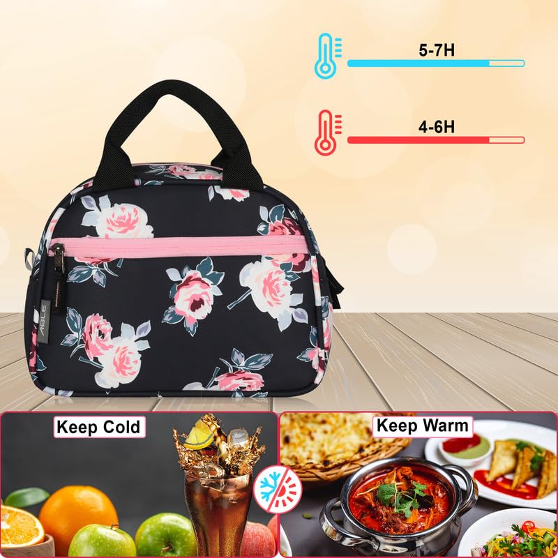 ABLE Multi Print 2 Compartment Lunch Tote Bag For Girls - School/College/Casual Bag Black, 40 Litre, Casual Backpack - Image 4