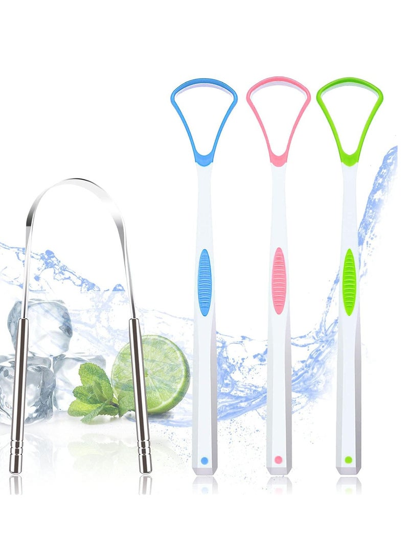 SYOSI Tongue Scraper 4PCS Stainless Steel Tongue Cleaners 100% BPA Free Fresher Tongue Tools Healthy Oral Hygiene Brushes Medical Grade Reusable Stainless Steel Eliminate Bad Breath  - Image 1