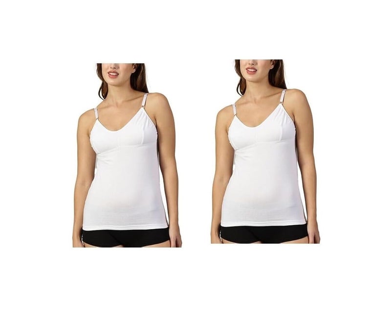 GMR School Girls Cotton Camisole for Beginners | Beginners Cami for Puberty |Double Layered Cup Bra Camisole for Uniform Pack of 2 - White (13-15 Years) - Image 1