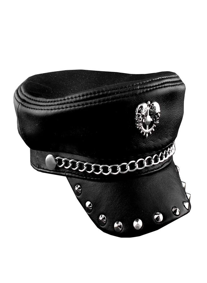 vogueteen New! Métal Rivet clouté crâne Hommes en Cuir véritable Biker Punk Rocker Cap (55cm-56cm) Black - Image 1