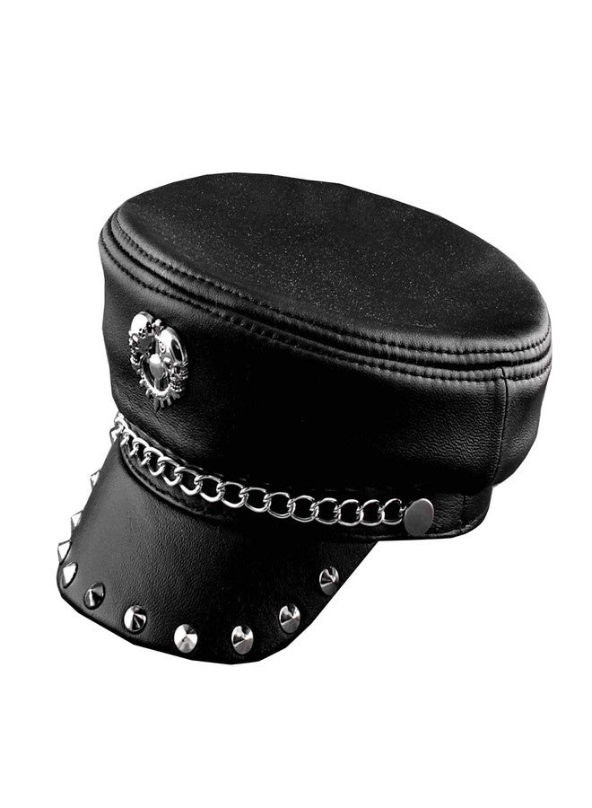 vogueteen New! Métal Rivet clouté crâne Hommes en Cuir véritable Biker Punk Rocker Cap (55cm-56cm) Black - Image 2