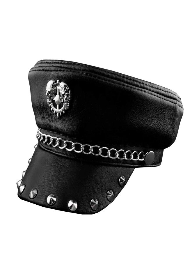 vogueteen New! Métal Rivet clouté crâne Hommes en Cuir véritable Biker Punk Rocker Cap (55cm-56cm) Black - Image 4