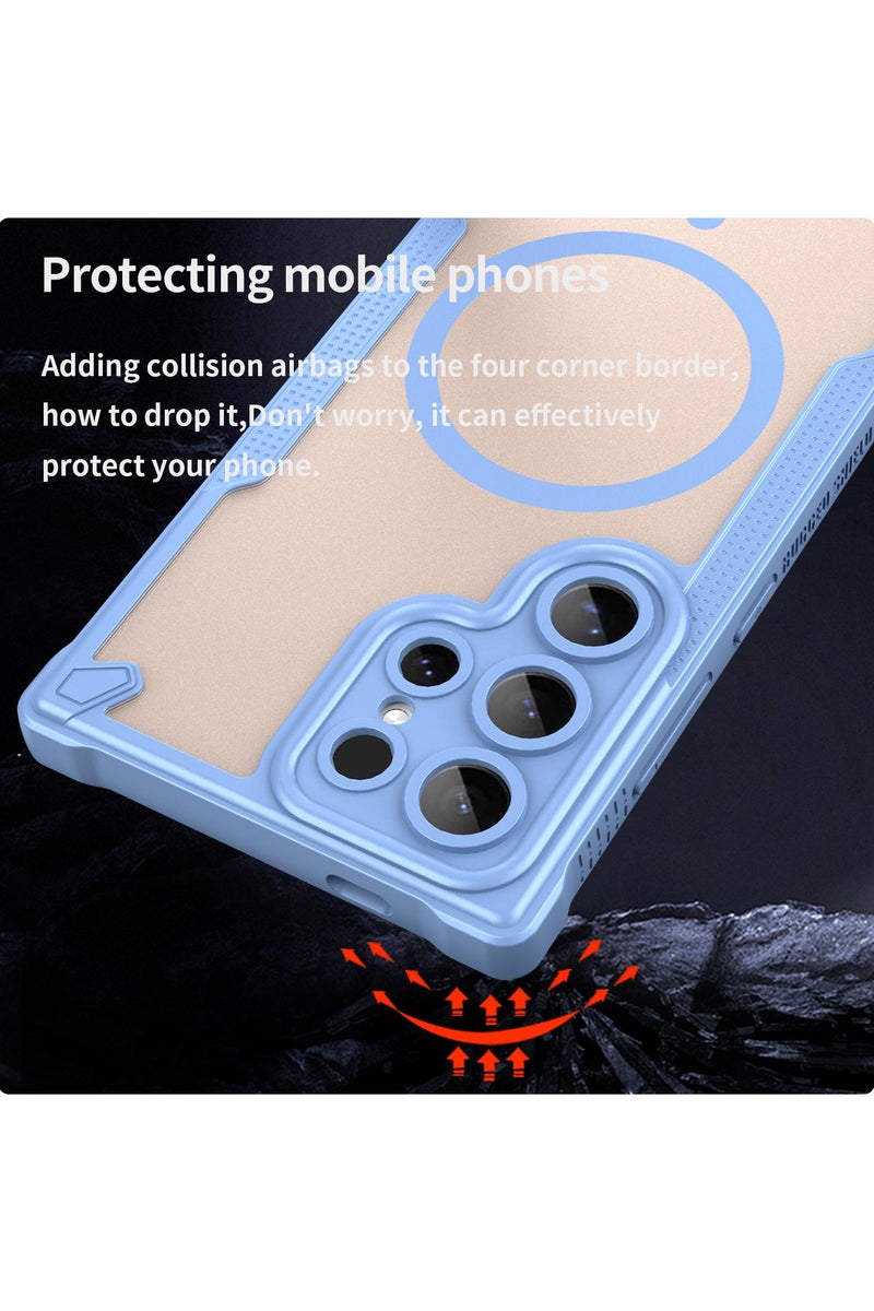 Cover For Samsung Galaxy S24 Ultra Armor Glaze MagSafe Magnetic Phone Case Raised edges around the screen and camera lens help prevent scratches - Blue - Image 3