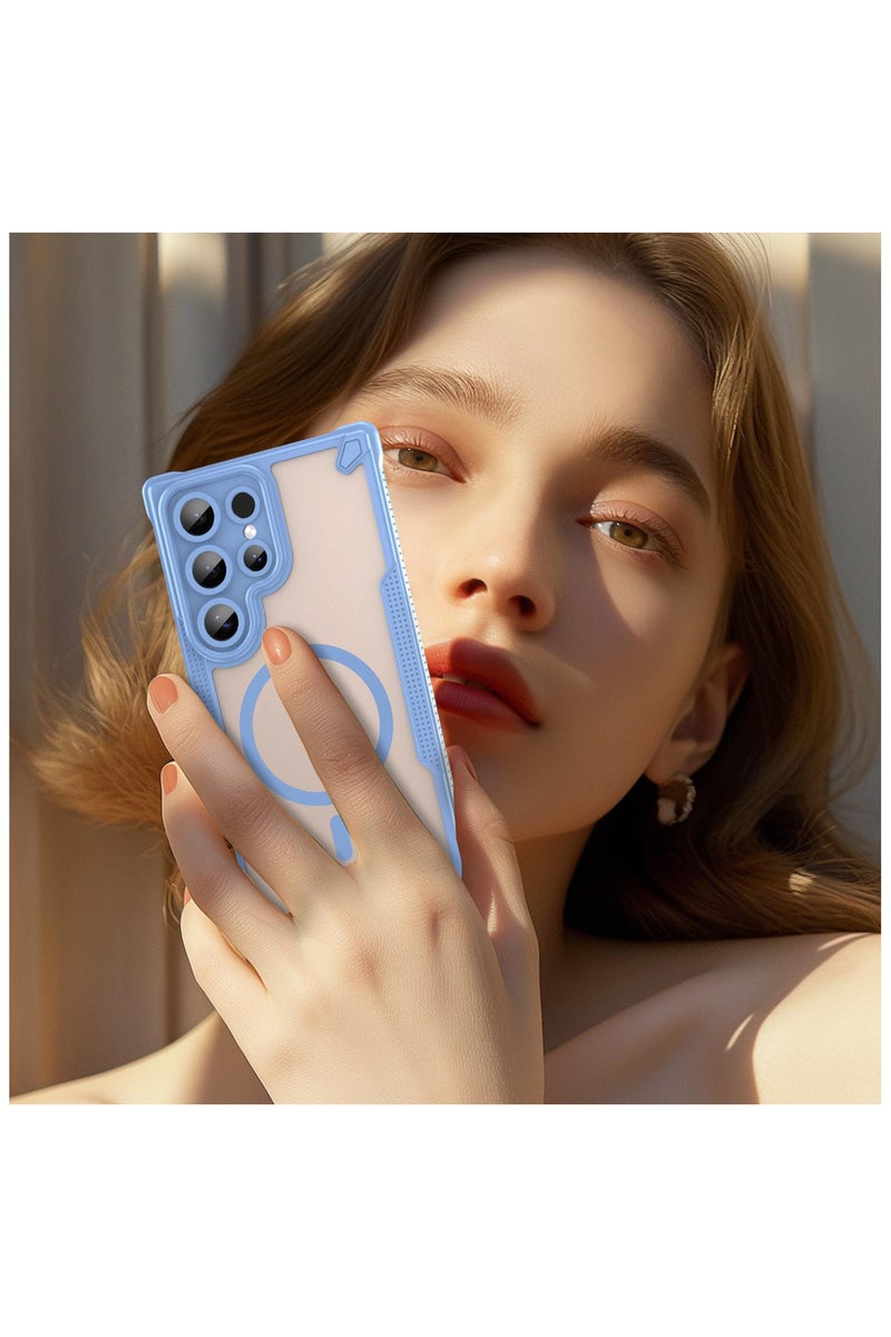 Cover For Samsung Galaxy S24 Ultra Armor Glaze MagSafe Magnetic Phone Case Raised edges around the screen and camera lens help prevent scratches - Blue - Image 2