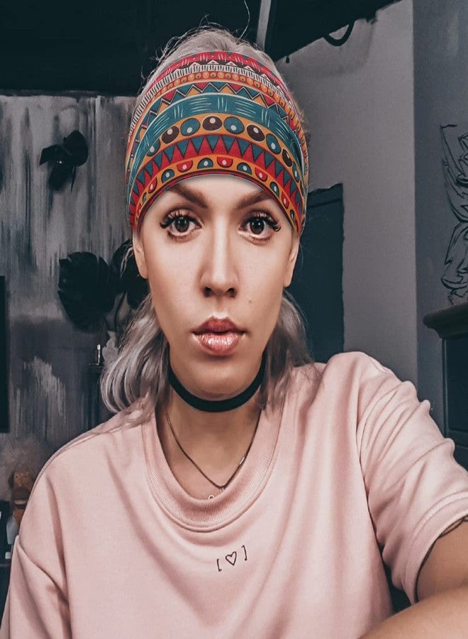 ووي عصابات رأس أفريقية من Woeoe، عصابات شعر معقودة، أغطية رأس رياضية لليوغا، وشاح رأس مطاطي عريض للنساء والفتيات (عبوة من 4 قطع) - Image 3