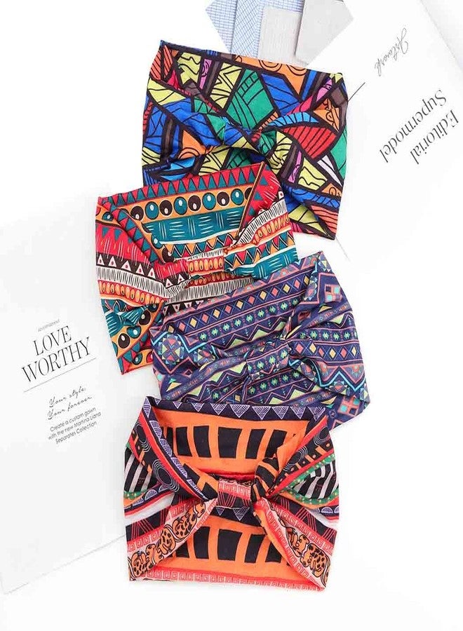 ووي عصابات رأس أفريقية من Woeoe، عصابات شعر معقودة، أغطية رأس رياضية لليوغا، وشاح رأس مطاطي عريض للنساء والفتيات (عبوة من 4 قطع) - Image 2