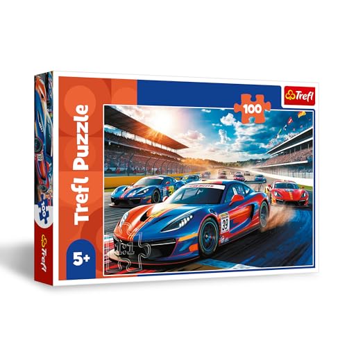 Trefl Fast Racing Car 100 Piece Puzzle Jigsaw Puzzle with Vehicles Creative Entertainment Fun for Children Aged 5 and Older - Image 1