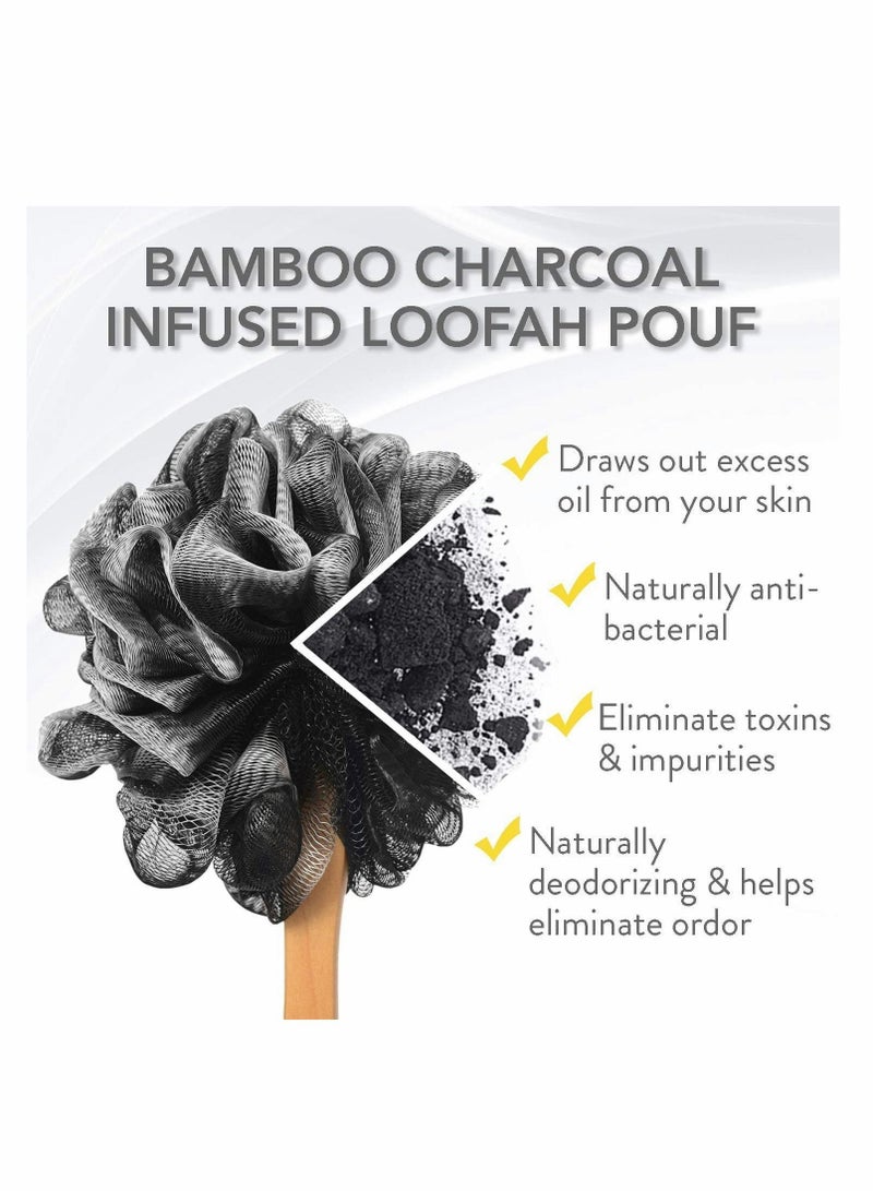 Loofah with Handle, Back Scrubber Bath Ball, Long Handle Brush Stick, Silk Shower Belt PE Soft Mesh Men's Ladies Sponge (Black) - Image 5