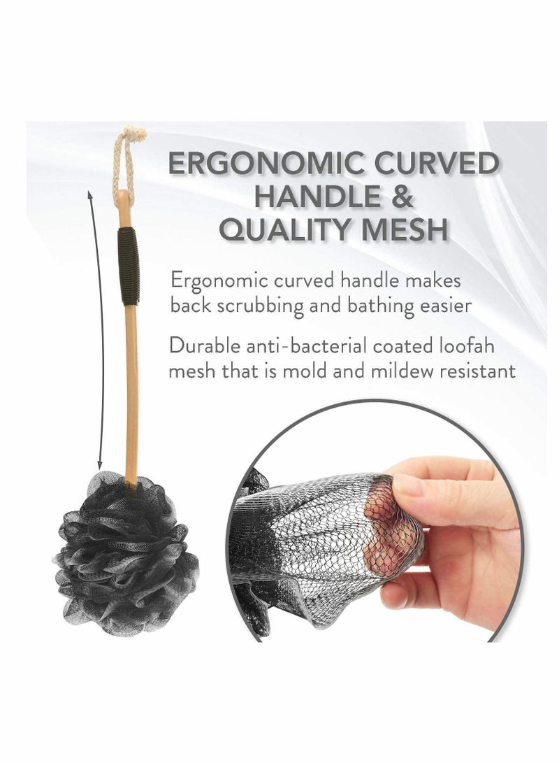 Loofah with Handle, Back Scrubber Bath Ball, Long Handle Brush Stick, Silk Shower Belt PE Soft Mesh Men's Ladies Sponge (Black) - Image 3