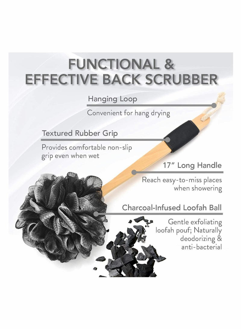 Loofah with Handle, Back Scrubber Bath Ball, Long Handle Brush Stick, Silk Shower Belt PE Soft Mesh Men's Ladies Sponge (Black) - Image 4