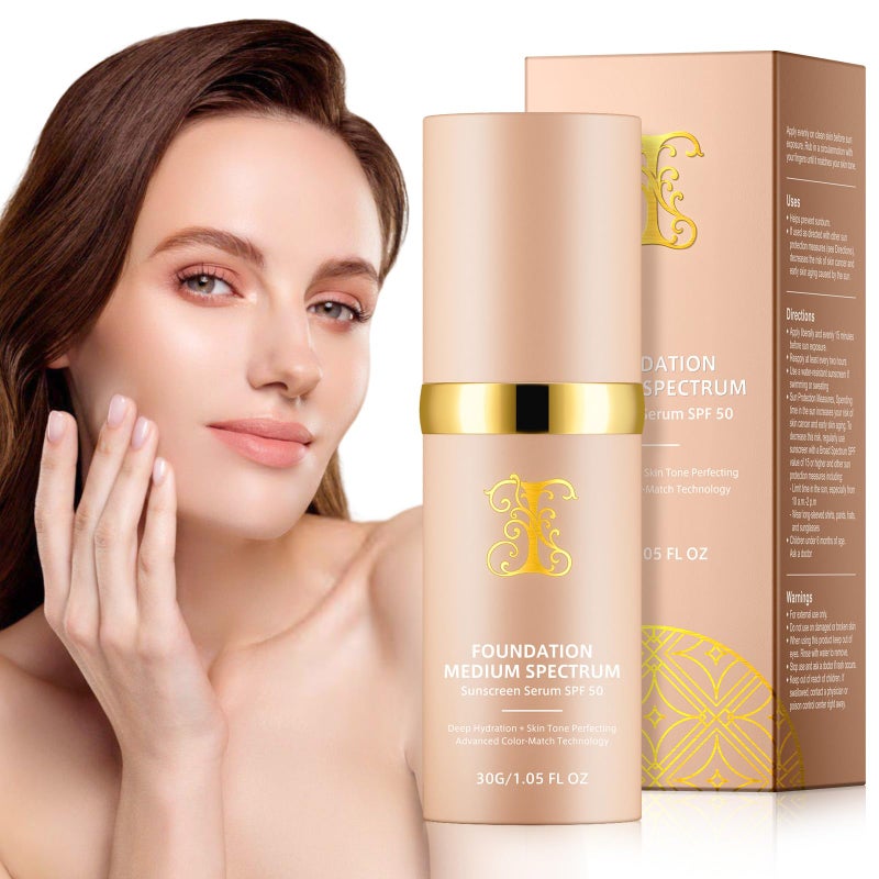 O.SECERT فاونديشن 4 في 1 - طيف متوسط مع SPF 50+، مضاد للشيخوخة، خافي عيوب، حماية من الشمس، فاونديشن سائل متغير اللون مرطب - يدوم طويلاً ومقاوم للماء للرياضة، الرقص (صالة الألعاب الرياضية، 30 مل) - Image 1