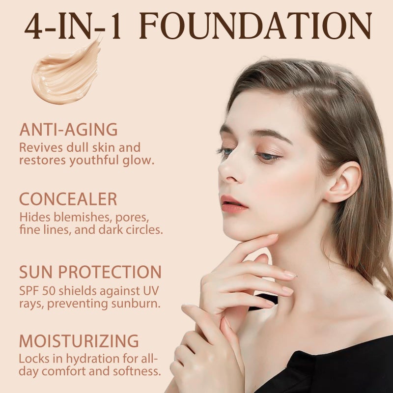 O.SECERT فاونديشن 4 في 1 - طيف متوسط مع SPF 50+، مضاد للشيخوخة، خافي عيوب، حماية من الشمس، فاونديشن سائل متغير اللون مرطب - يدوم طويلاً ومقاوم للماء للرياضة، الرقص (صالة الألعاب الرياضية، 30 مل) - Image 4