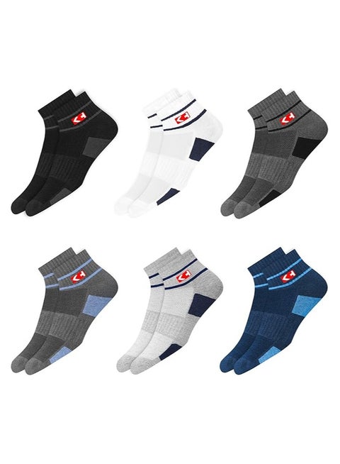 KOPNHAGN Vintage Stripes Men's Premium Cotton Cushion Quarter Socks, Pack of 6 (UK Foot Size: 7-11, Multicolored))