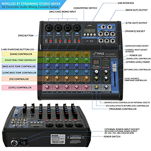 Pyle 6-Channel Professional Audio Mixer - USB - Bluetooth - 48V Phantom Power - Digital MP3 Input - FX 16-Bit DSP - Desk System Interface - PMXU63BT - Image 2