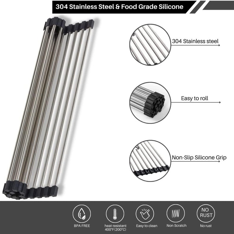 SCILLA Stainless Steel Sink Folding Vegetable Fruit and Dish Drying Drain Rack Stainless Steel RollUp Over Sink Rack Kitchen Foldable Drying DrainerMulticolor 47CM - Image 4