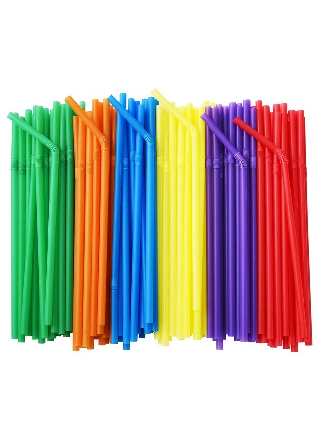 ALINK 500-Pack Solid Colors Flexible Drinking Straws, Plastic Disposable Bendy Straws - 7.75" x 0.23" - Image 1