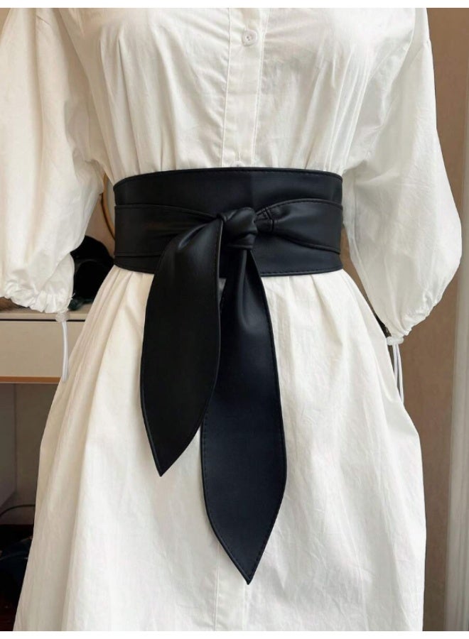 Women's Elegant PU Leather Bowknot Waist Belt - Solid Vintage Slim Belt for Dresses and Formal Wear