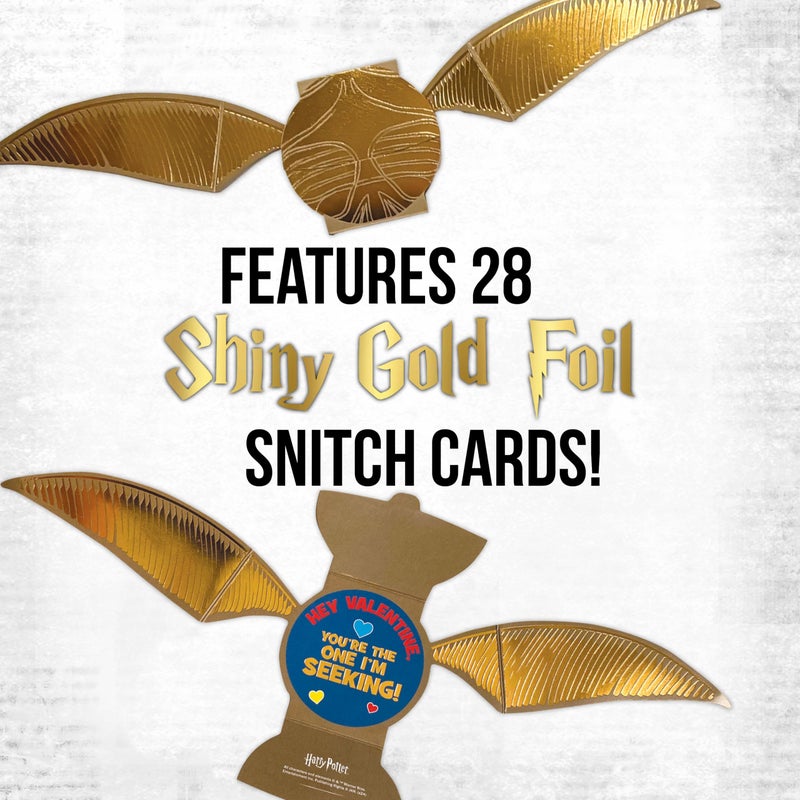 Harry Potter Golden Snitch Valentine's Day Card Set for Kids, 28 Card Pack & Envelopes - Shiny Gold Foil Snitch Cards with Fun Greetings - Great for School Classroom Exchange Parties - Boys & Girls 4+ - Image 2