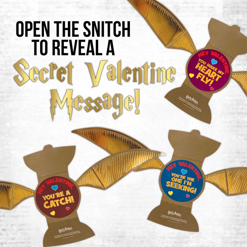 Harry Potter Golden Snitch Valentine's Day Card Set for Kids, 28 Card Pack & Envelopes - Shiny Gold Foil Snitch Cards with Fun Greetings - Great for School Classroom Exchange Parties - Boys & Girls 4+ - Image 3