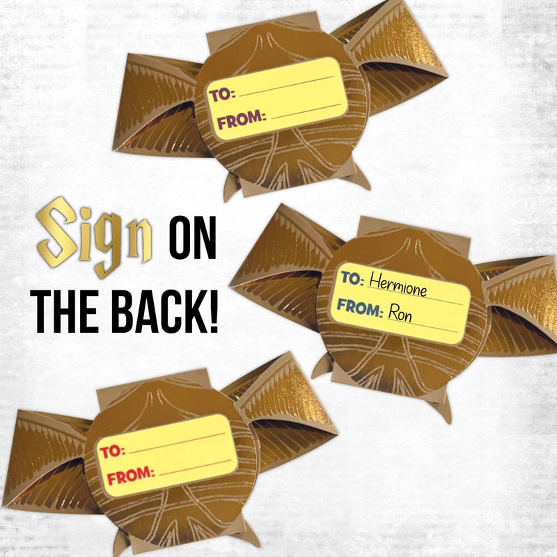 Harry Potter Golden Snitch Valentine's Day Card Set for Kids, 28 Card Pack & Envelopes - Shiny Gold Foil Snitch Cards with Fun Greetings - Great for School Classroom Exchange Parties - Boys & Girls 4+ - Image 4