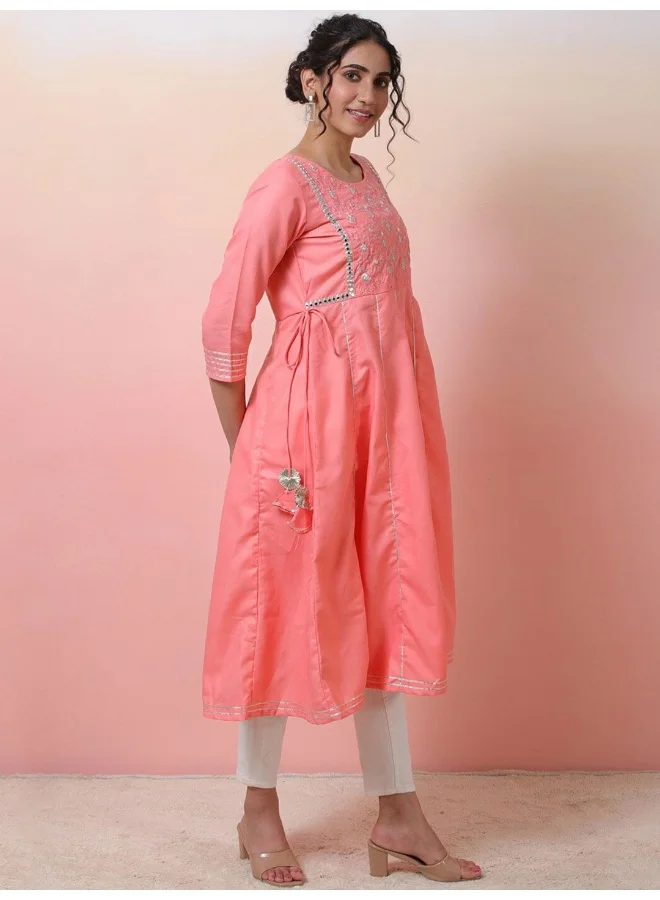 AKS Pink Embroidered yoke Anarkali Kurta