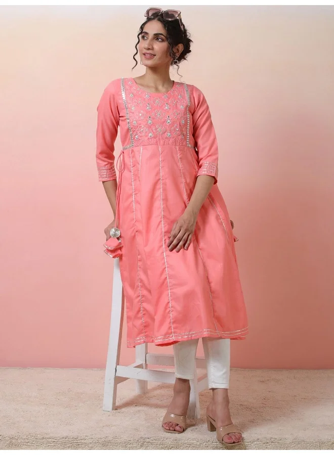 AKS Pink Embroidered yoke Anarkali Kurta