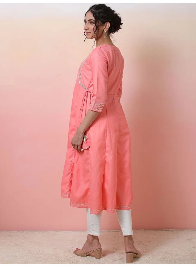 AKS Pink Embroidered yoke Anarkali Kurta