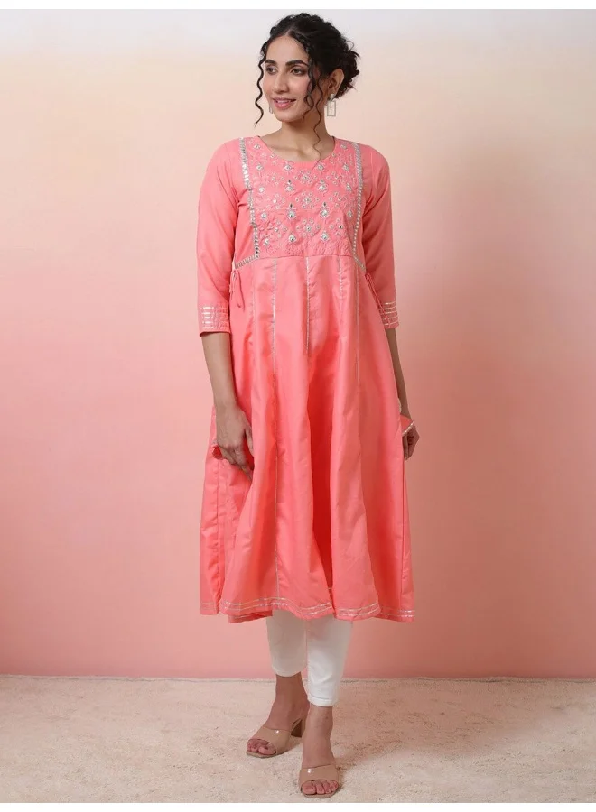 AKS Pink Embroidered yoke Anarkali Kurta