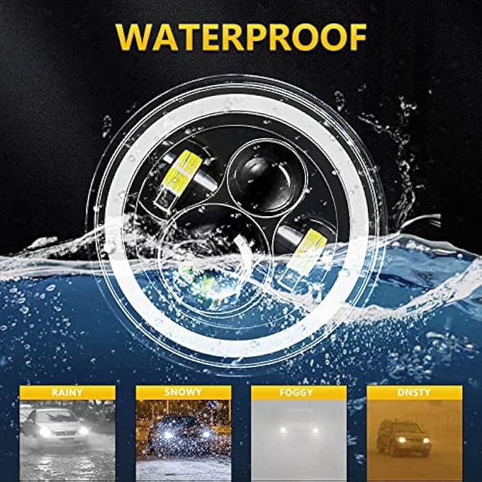 Eacam Ipega 7 Inch 6000K Ip67 Waterproof Led Headlights Round Halo Angel Eyes Drl Amber Turn Signal Headlights Replace HighLow Beam Compatible With Most Car 2Pcs - Image 3