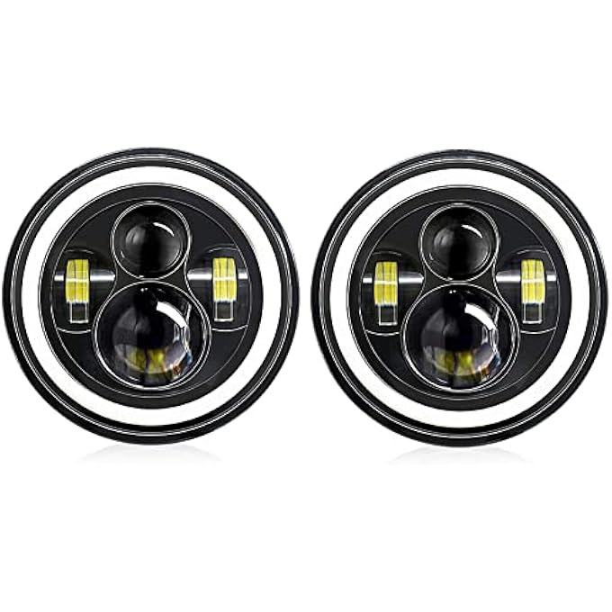 Eacam Ipega 7 Inch 6000K Ip67 Waterproof Led Headlights Round Halo Angel Eyes Drl Amber Turn Signal Headlights Replace HighLow Beam Compatible With Most Car 2Pcs - Image 1